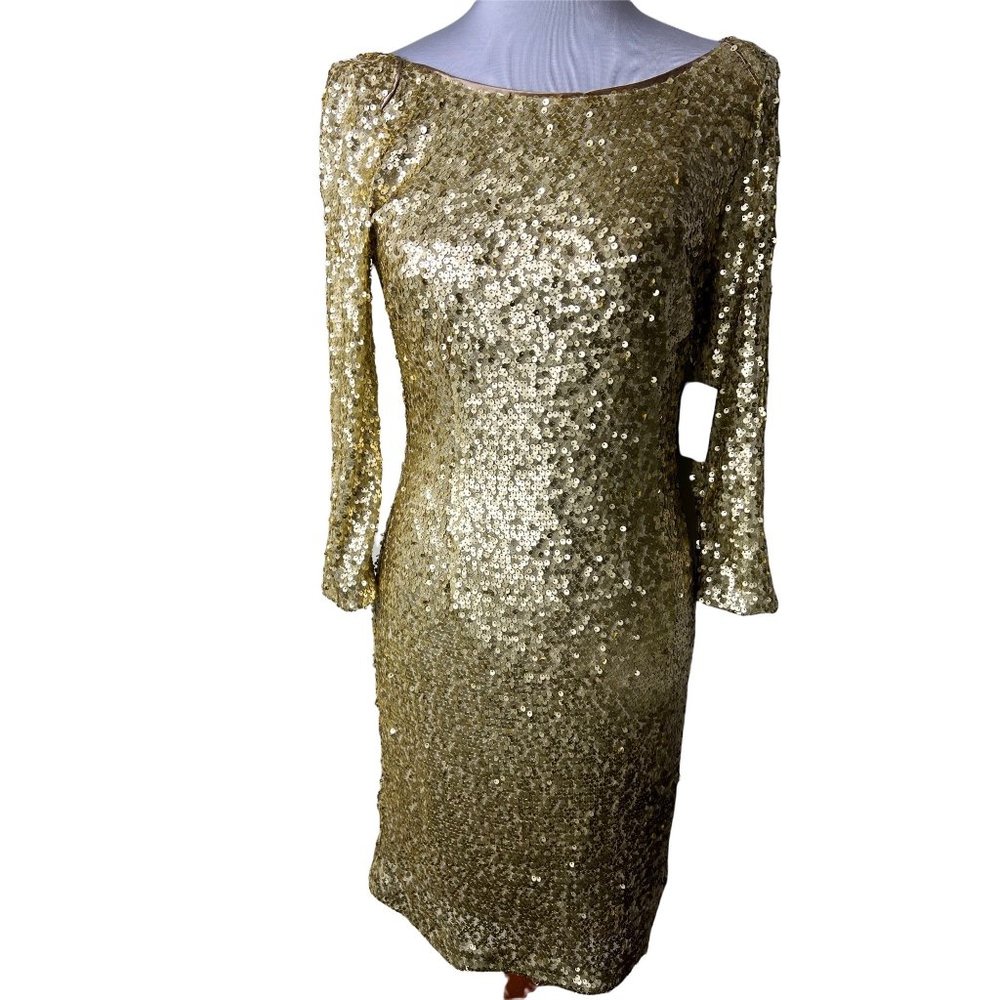 Andrew Marc Gold Sequin Mini Dress New size 10